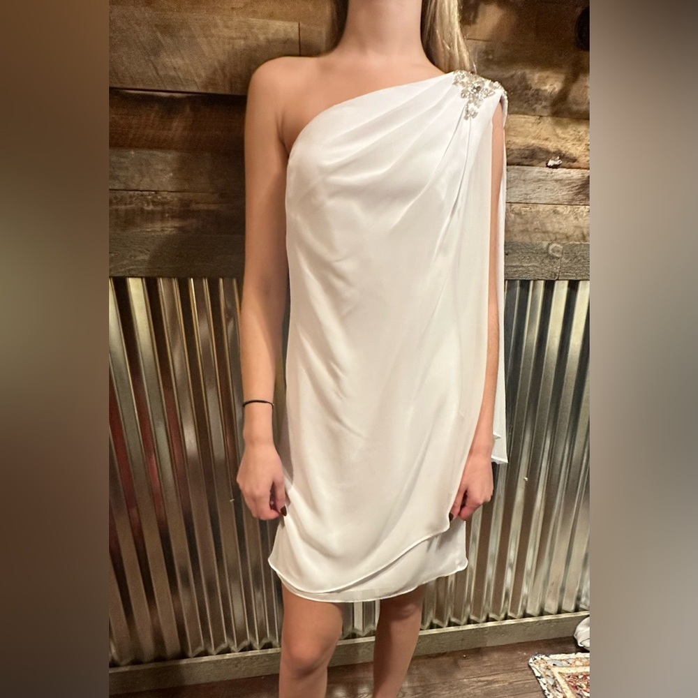 White mini dress one shoulder